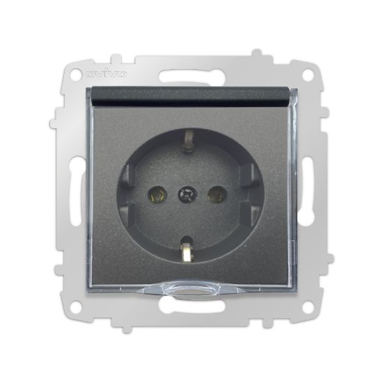 Ovivo Grano Kapaklı Topraklı Priz (Siyah) resmi