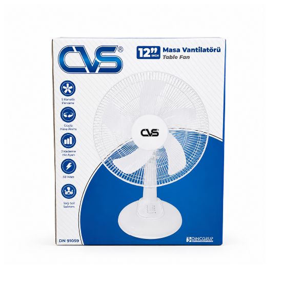 CVS 12" Masaüstü Vantilatör (5 Kanatlı, Plastik) resmi